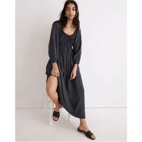Madewell Dresses & Skirts - Madewell Dark Baltic Blue Gray Twill Sophia Midi Dress Sz.S
